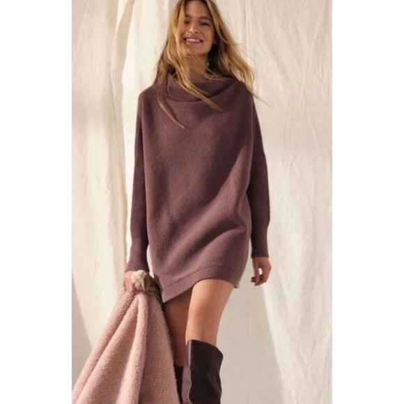 Free People Ottoman Slouchy Oversized Tunic Sweater Nutmeg Brown Size Medium - Picture 1 of 15